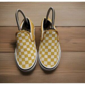 Womens Yellow Checker Checkered Slip On Vans Size 6 W 4.5 M Shoes